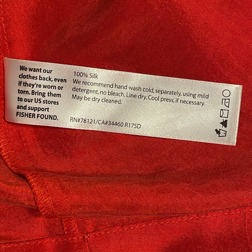 Eileen Fisher 100% silk Caftan Top. Lovely bright orange, red color. Size SP - Picture 6 of 16